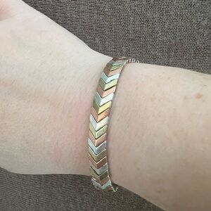 Chevron Pattern Gold and Silver Bracelet